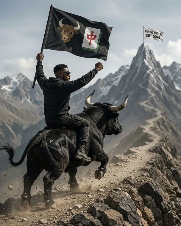 Rider on the black bull carrying the Ansem Army flag