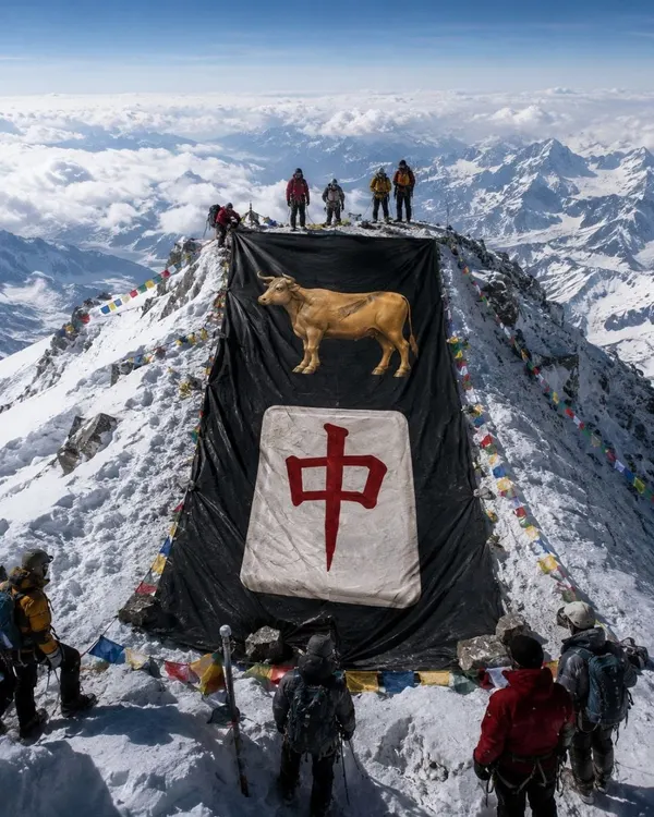 Ansem Army flag on the summit of Everest